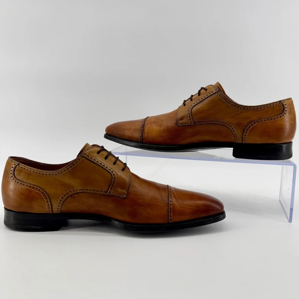 Magnanni Carlito Cap Toe Derby Shoes Mens 10 Cognac Lace Up Tan Leather Brogue